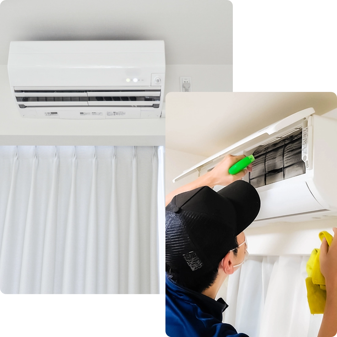 エアコン掃除する男性